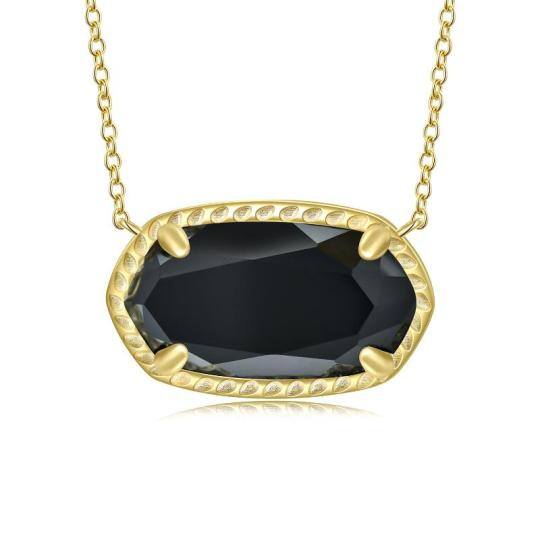 Gold Vermeil Square Black Crystal Necklace for Women Men