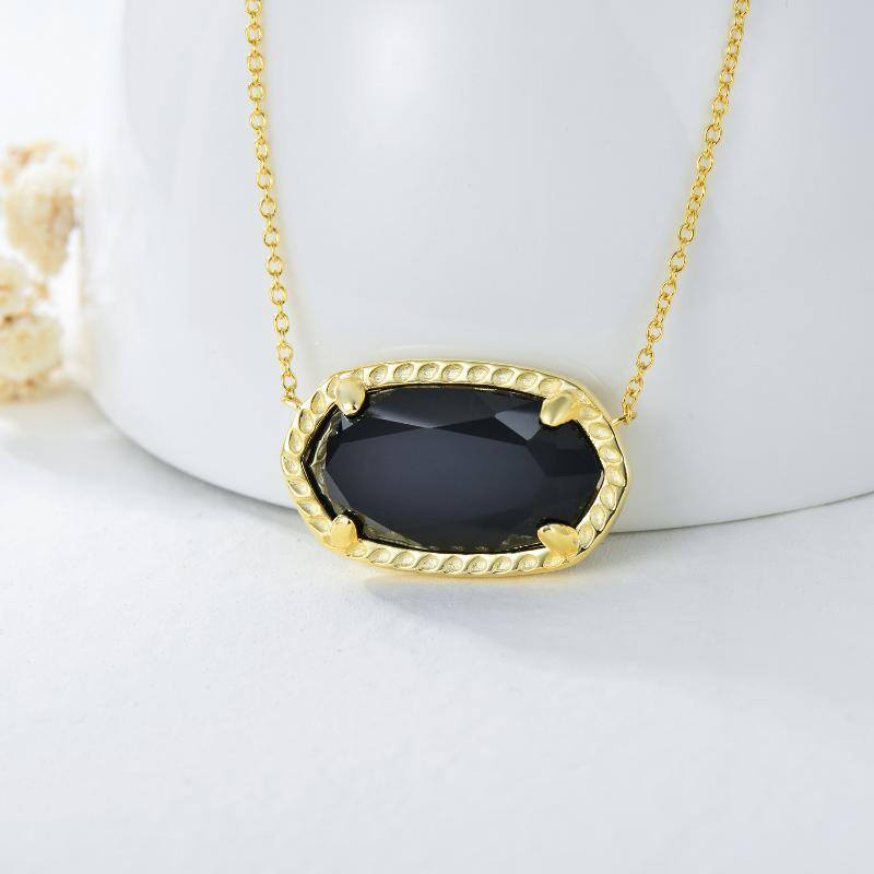 Colar de cristal preto quadrado de ouro vermeil para mulheres e homens-3