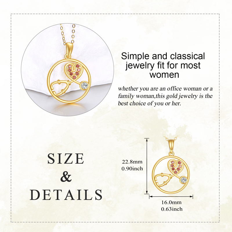18K Gold Cubic Zirconia Stethoscope Pendant Necklace-4