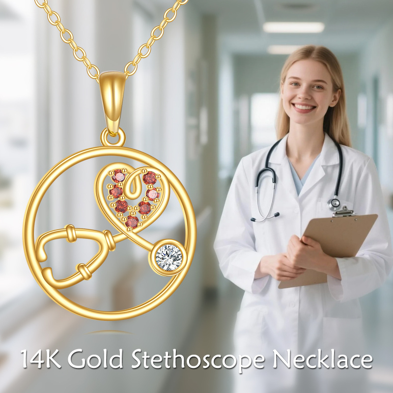 18K Gold Cubic Zirconia Stethoscope Pendant Necklace-5