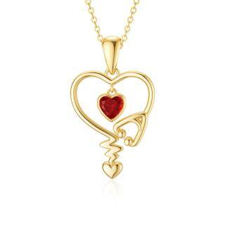 10K Gold Cubic Zirconia Stethoscope Pendant Necklace-31