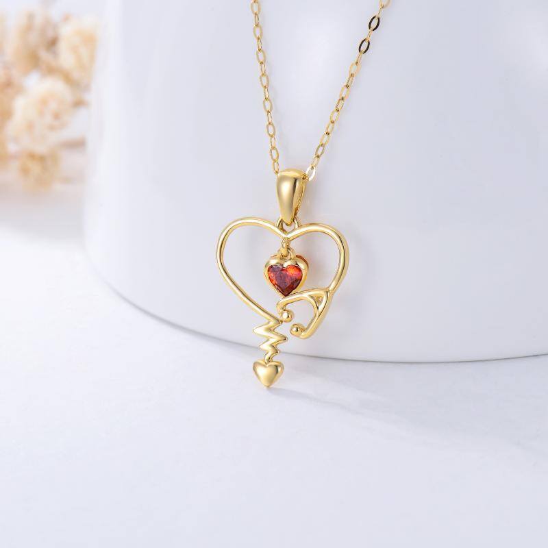 14K Gold Cubic Zirconia Stethoscope Pendant Necklace-3