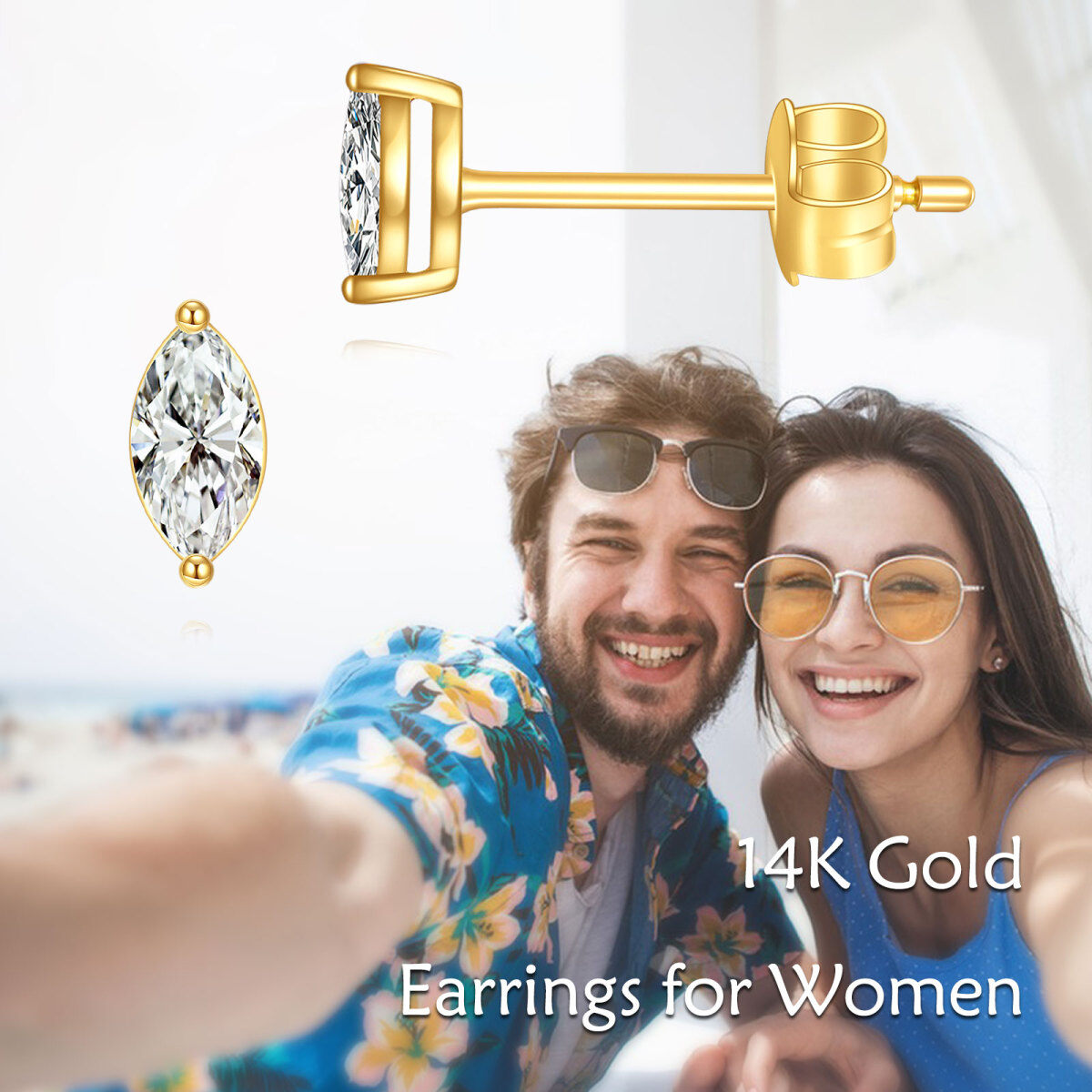 10K Gold Cubic Zirconia Stud Earrings-6