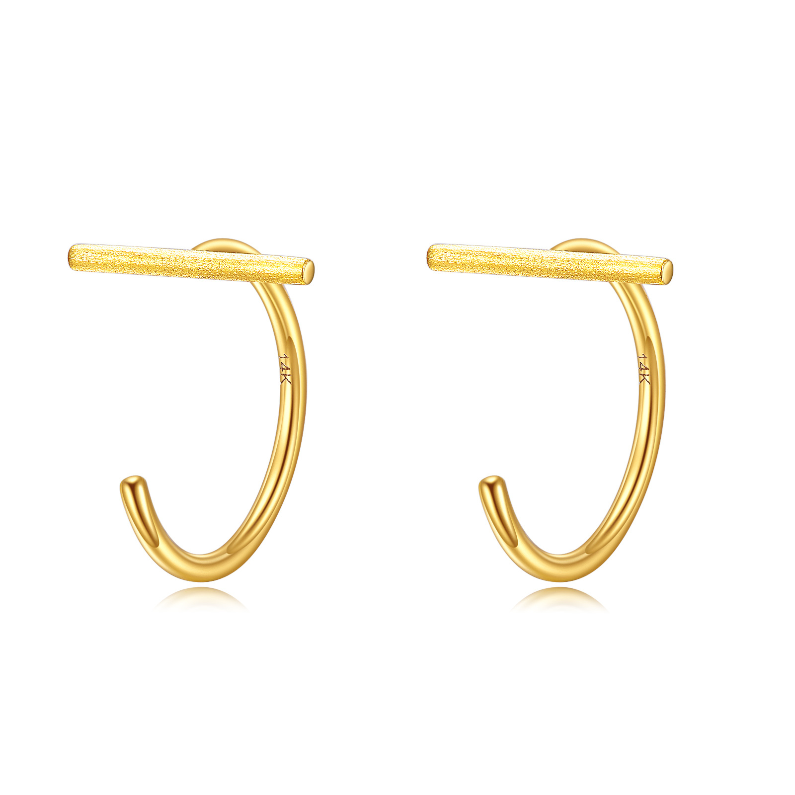 14K Gold Stud Earri… - image