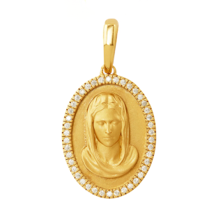 Sterling Silver with Yellow Gold Plated Studded St. Mary Pendant-18