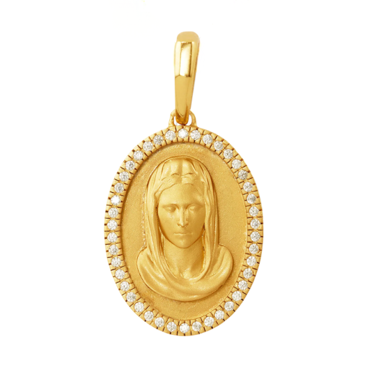 Sterling Silver with Yellow Gold Plated Studded St. Mary Pendant