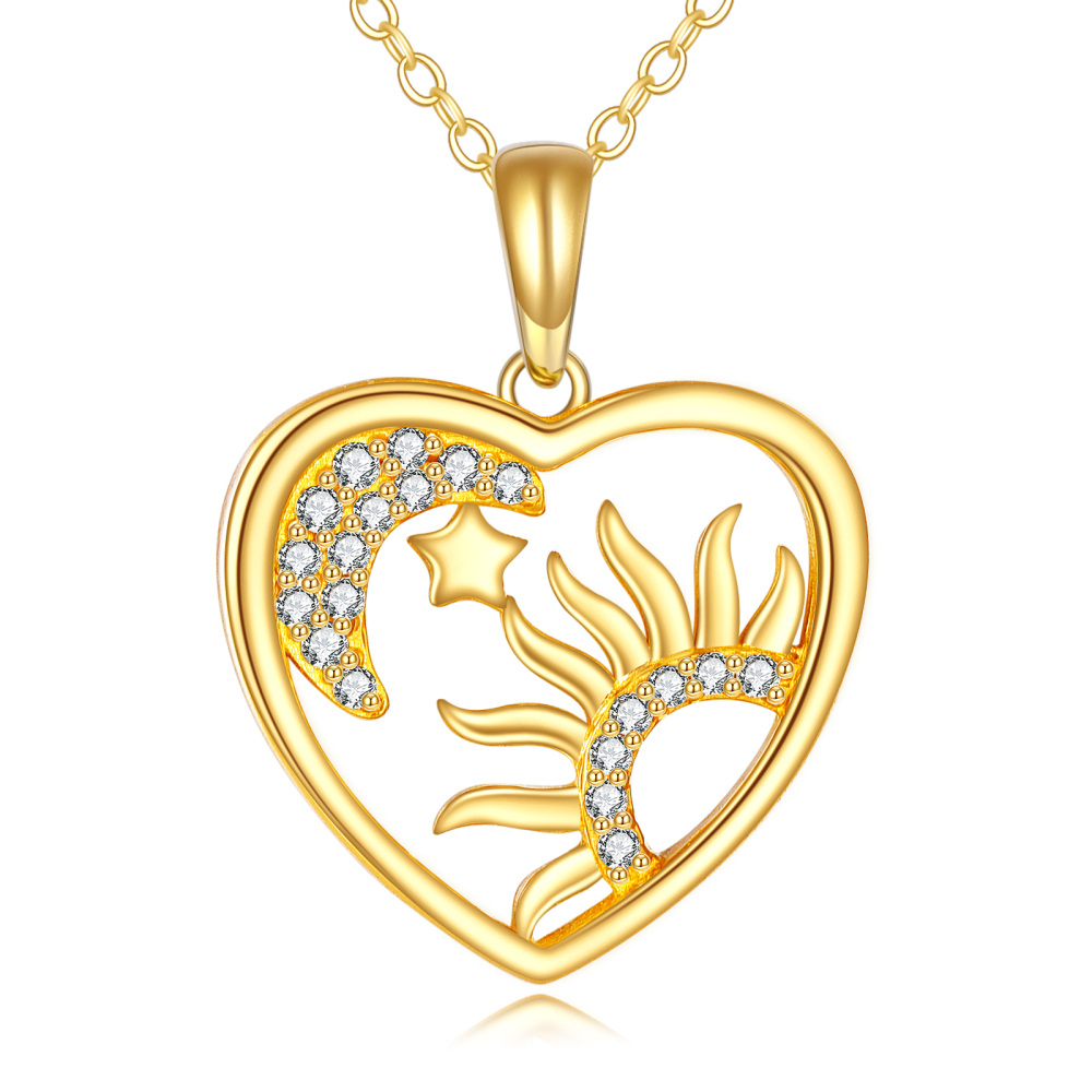 10K Gold Cubic Zirconia Sun Pendant Necklace-1