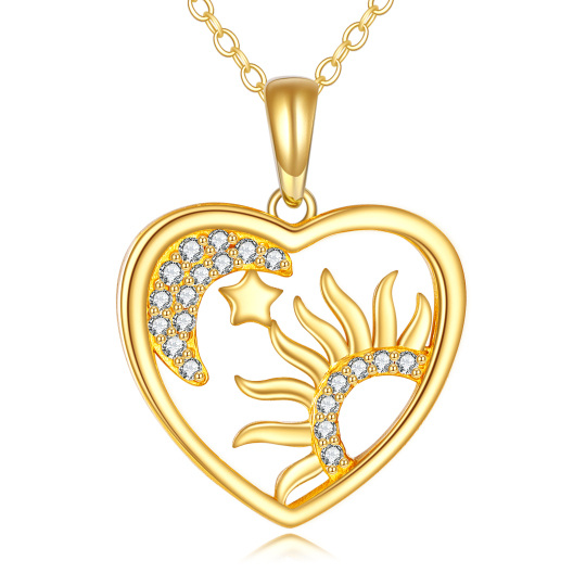 Colar com pingente de sol de zircônia cúbica de ouro 14K