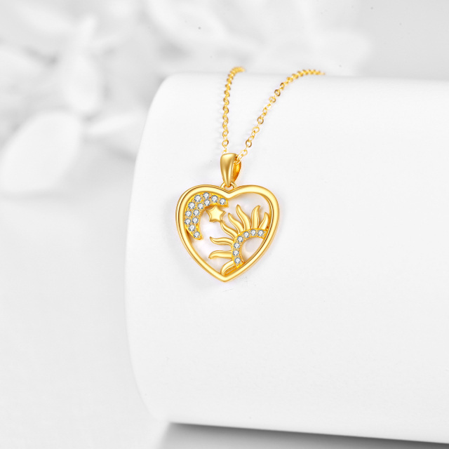 Collana con ciondolo a forma di sole in zirconia cubica in oro 14K-3