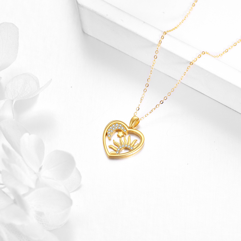 10K Gold Cubic Zirconia Sun Pendant Necklace-4