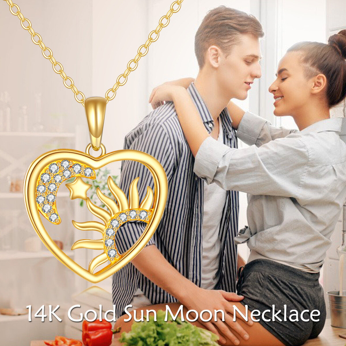 14K Gold Cubic Zirconia Sun Pendant Necklace-6