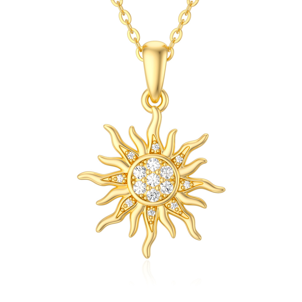 10K Gold Cubic Zirconia Sun Pendant Necklace-1