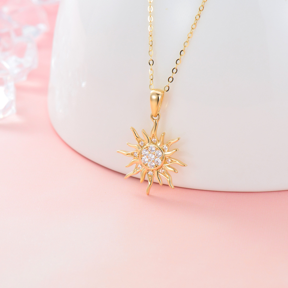 10K Gold Cubic Zirconia Sun Pendant Necklace-3