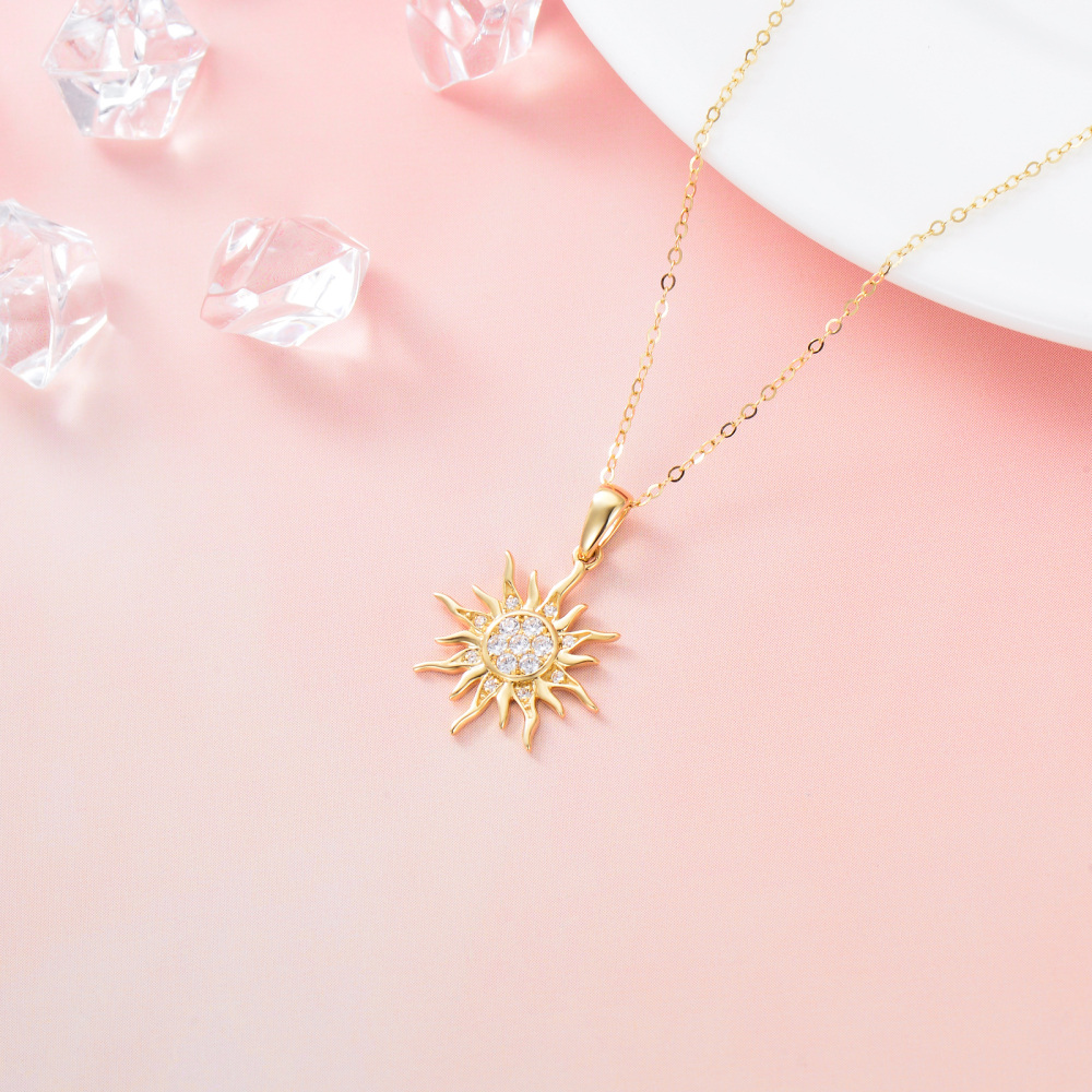 10K Gold Cubic Zirconia Sun Pendant Necklace-4
