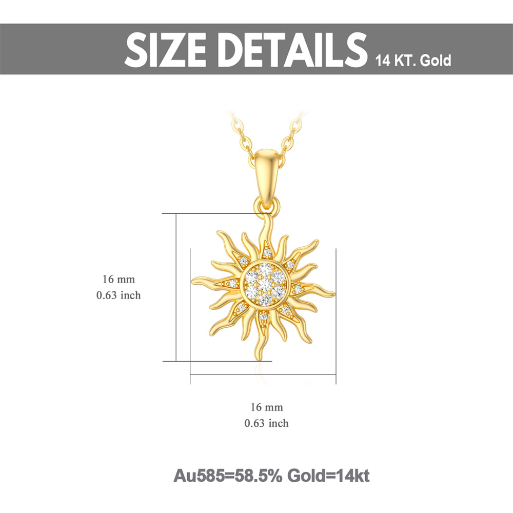 10K Gold Cubic Zirconia Sun Pendant Necklace-5