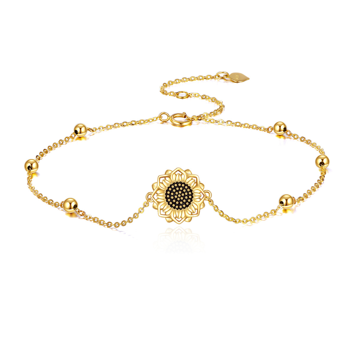 18K Gold Sunflower & Bead Charm Bracelet-1