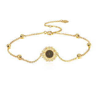 10K Gold Sunflower & Bead Charm Bracelet-1