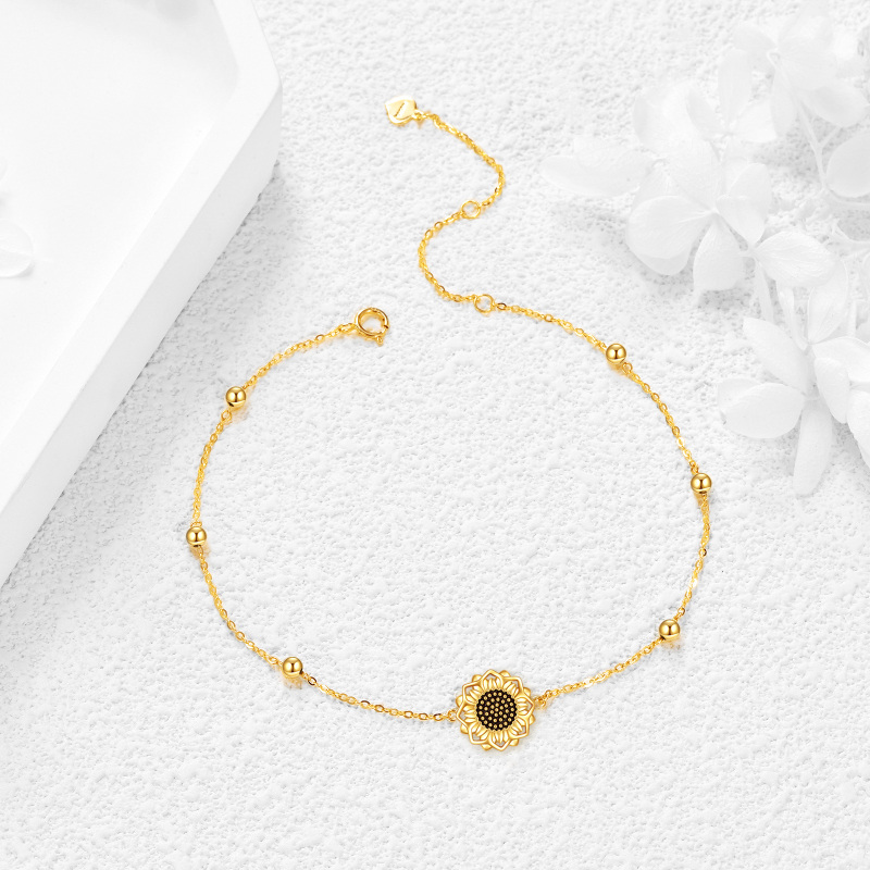 Pulseira com pendente girassol e missangas em ouro branco 10K-4