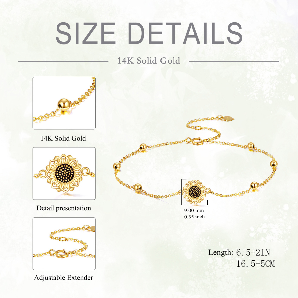 14K Gold Sunflower & Bead Charm Bracelet-5