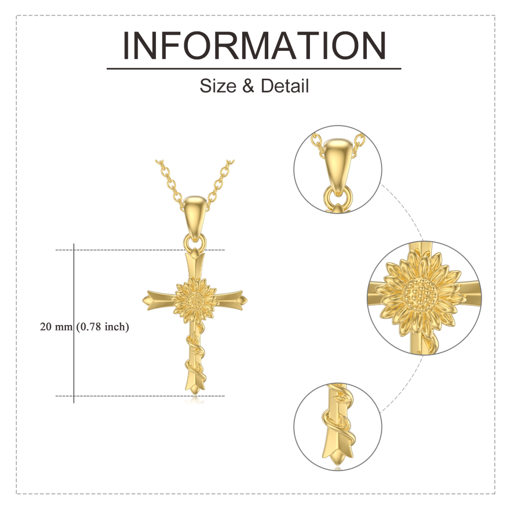 10K Gold Sunflower & Cross Pendant Necklace-5