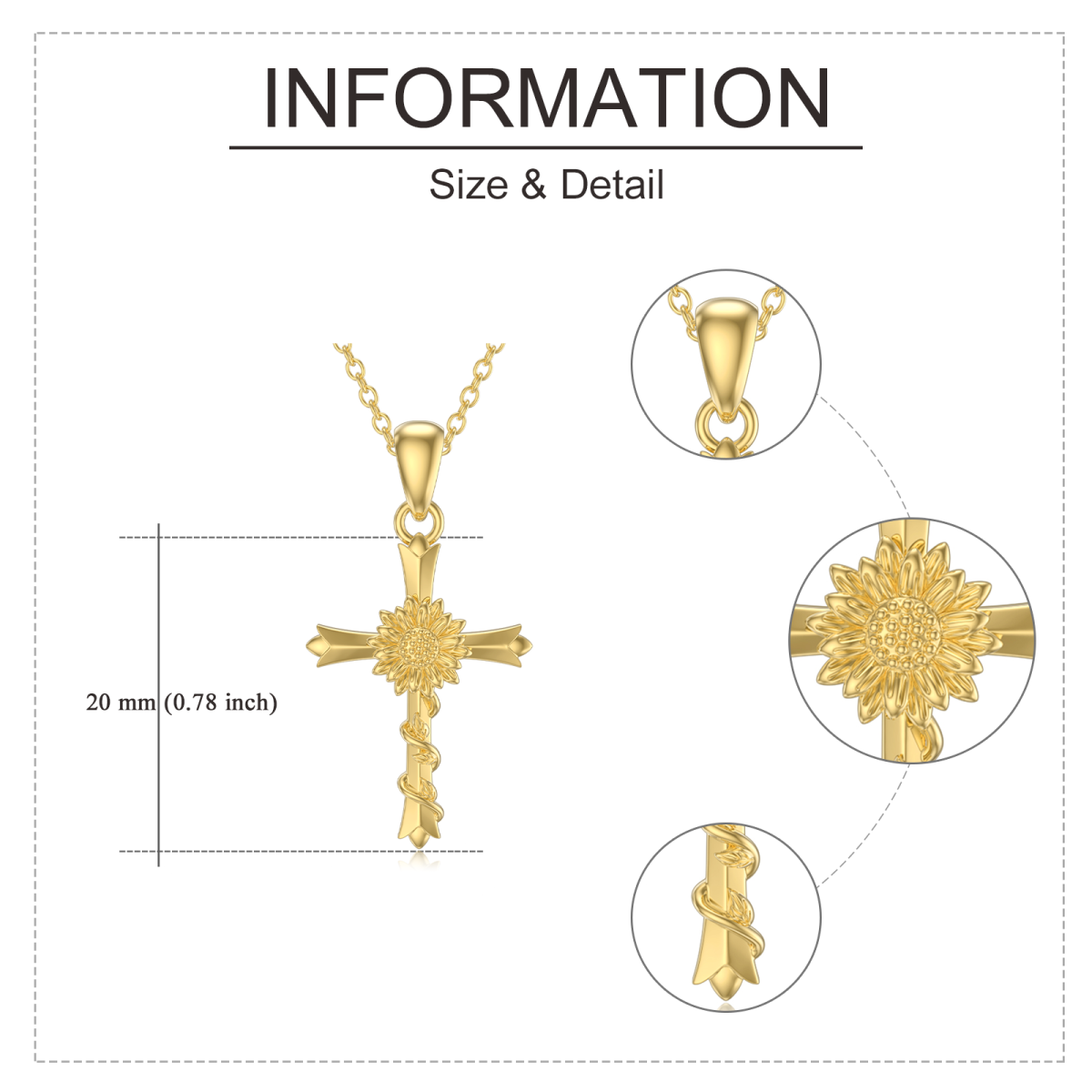 Collier en or 14K avec pendentif tournesol et croix-5