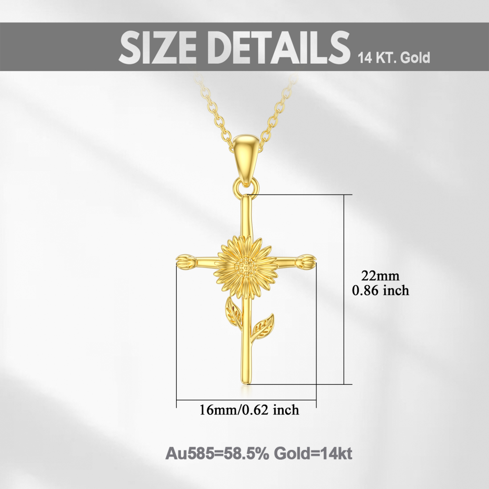 10K Gold Sunflower & Cross Pendant Necklace-5