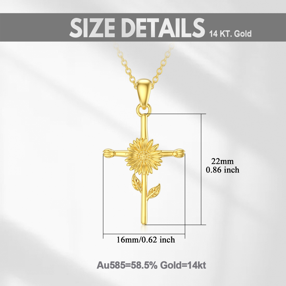 Collier pendentif croix tournesol en or 14 carats-5