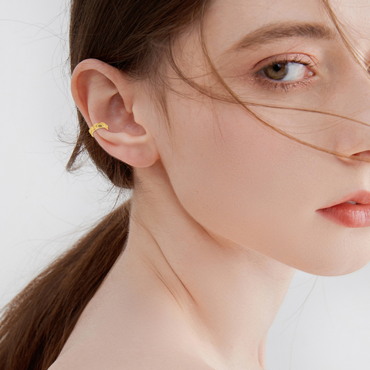 14K Gold Sunflower Cuff Earrings-2