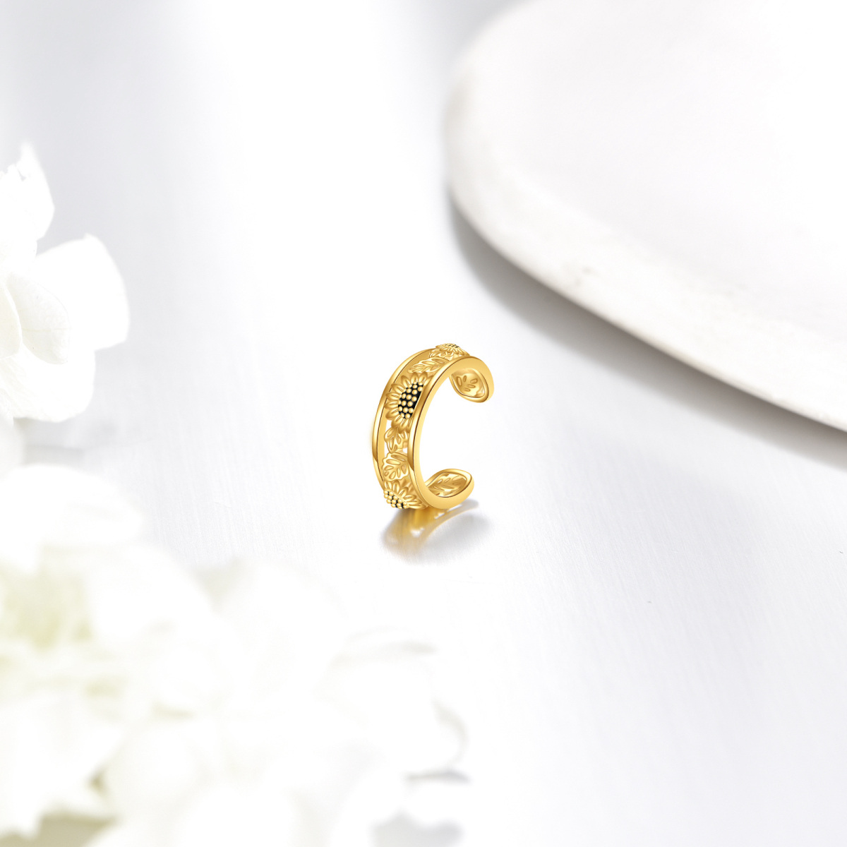 14K Gold Sunflower Cuff Earrings-3