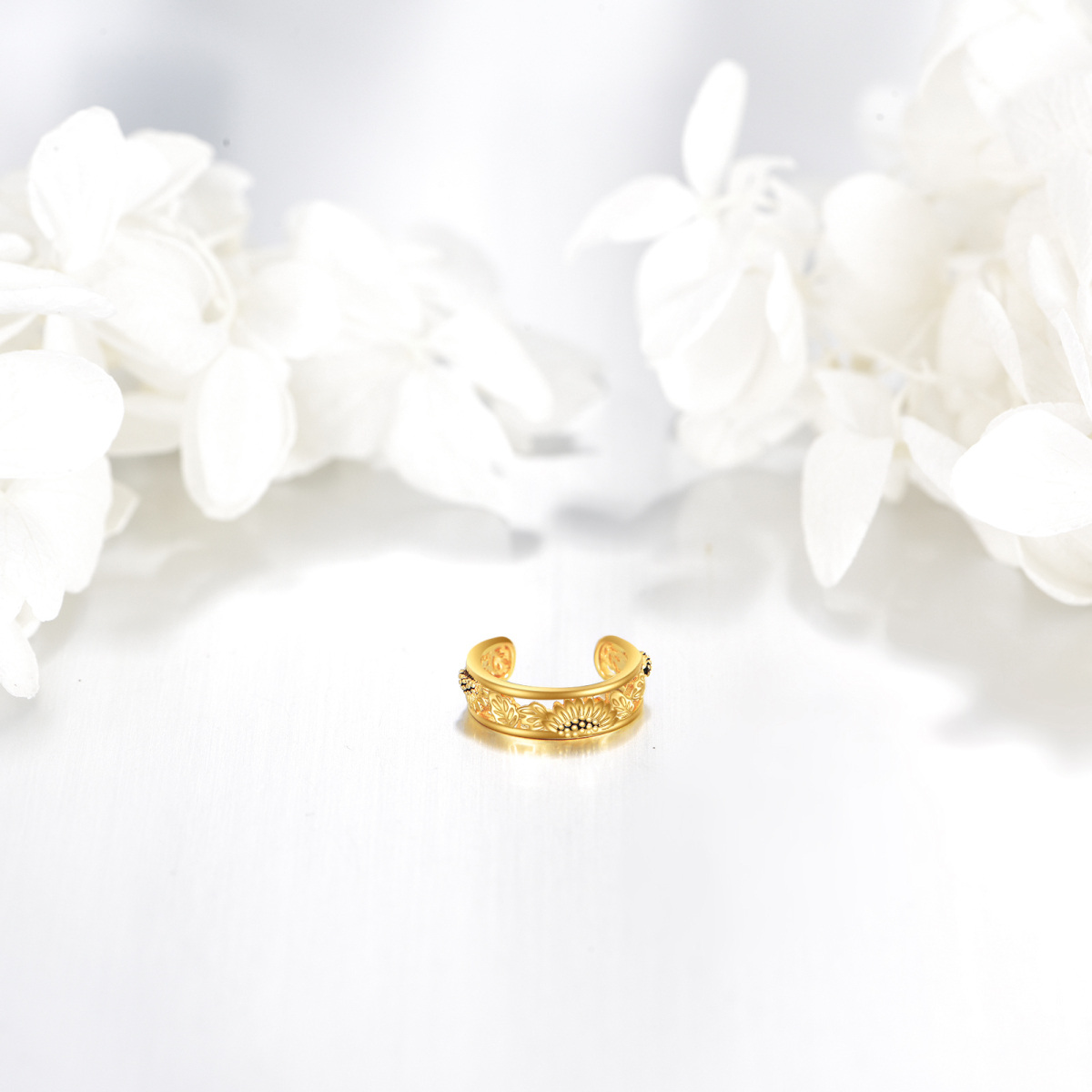 14K Gold Sunflower Cuff Earrings-4