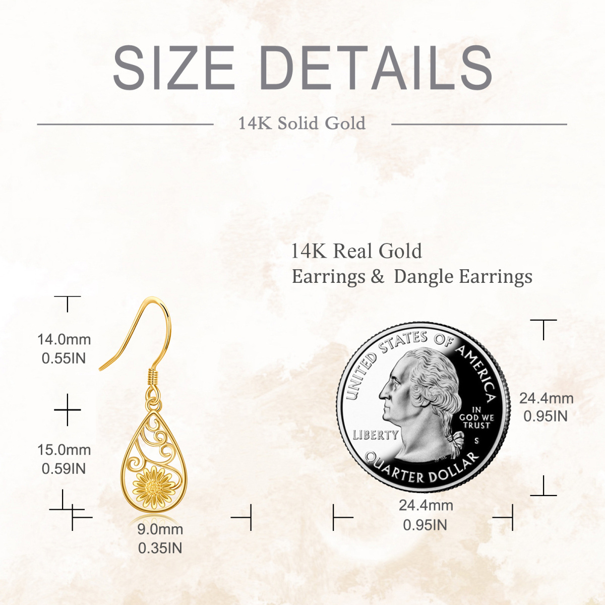 14K Gold Sunflower Drop Earrings-5