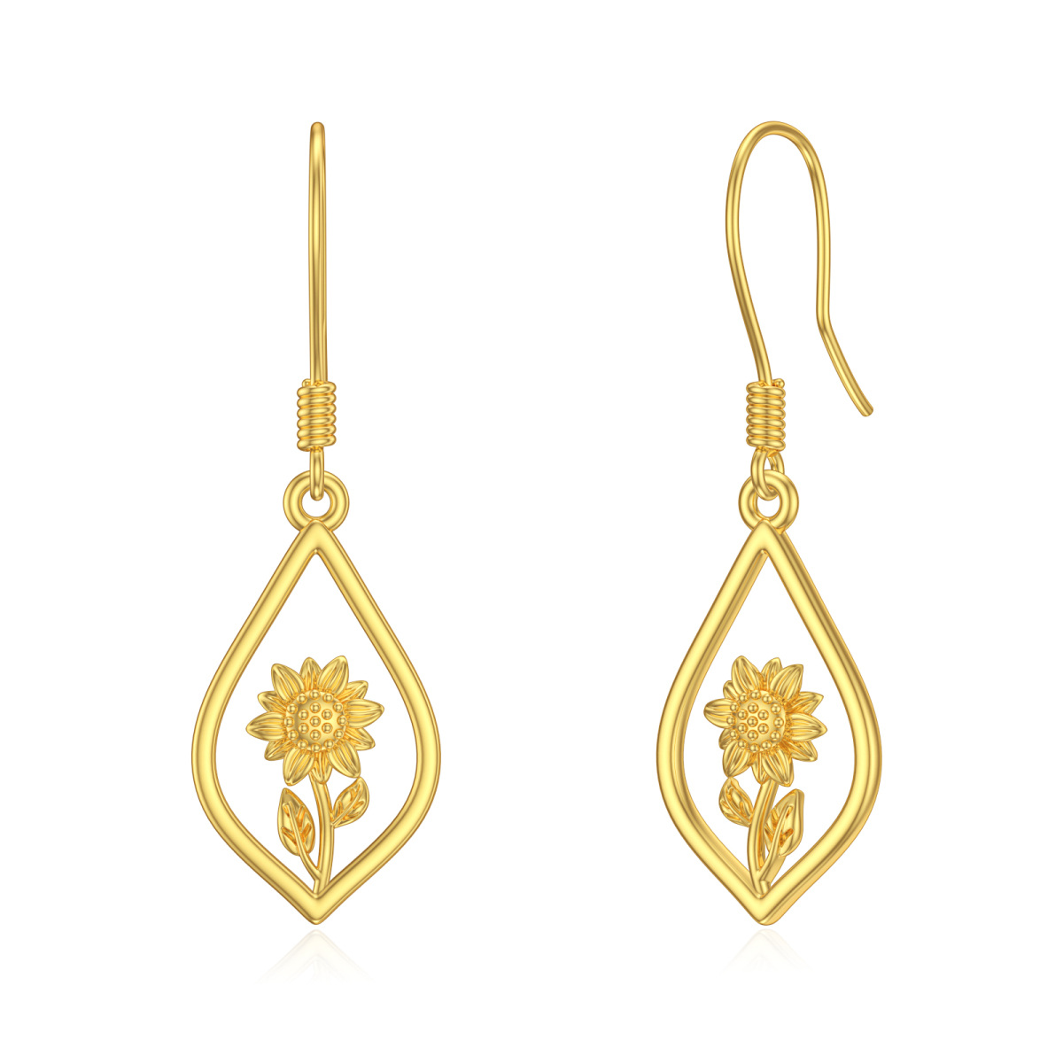 10K Gold Sunflower Drop Earrings for Women-1