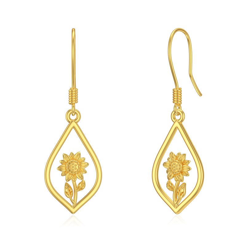 10K Gold Sunflower Drop Earrings for Women-12