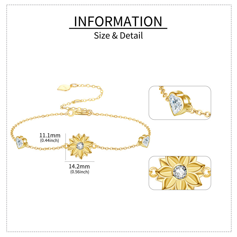 10K Gold Cubic Zirconia Sunflower & Heart Charm Bracelet-5