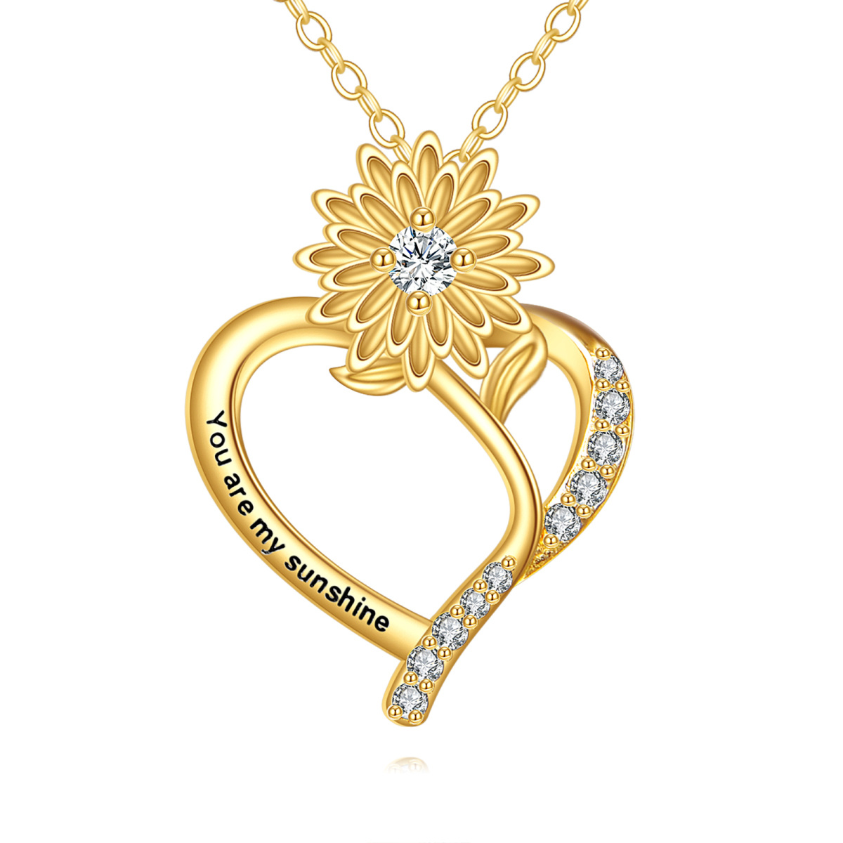 Collar con corazón de girasol grabado personalizado en oro de 10 quilates para mujer-1