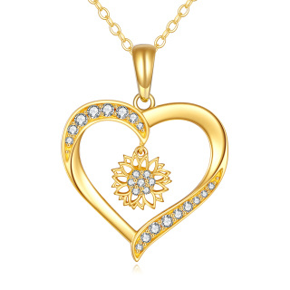 14K Gold Cubic Zirconia Sunflower & Heart Pendant Necklace-1