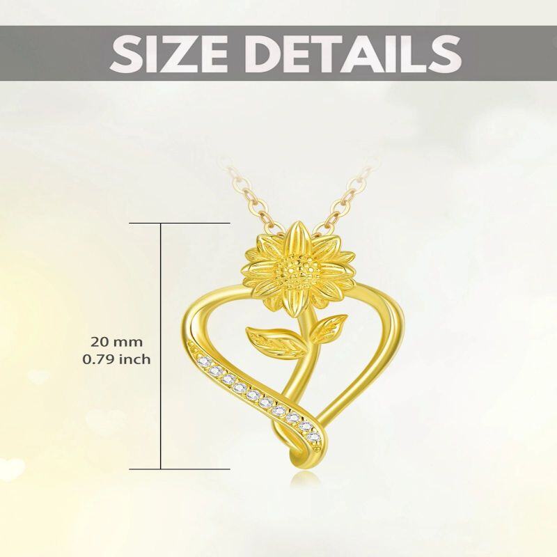 10K Gold Cubic Zirconia Sunflower & Heart Pendant Necklace-5
