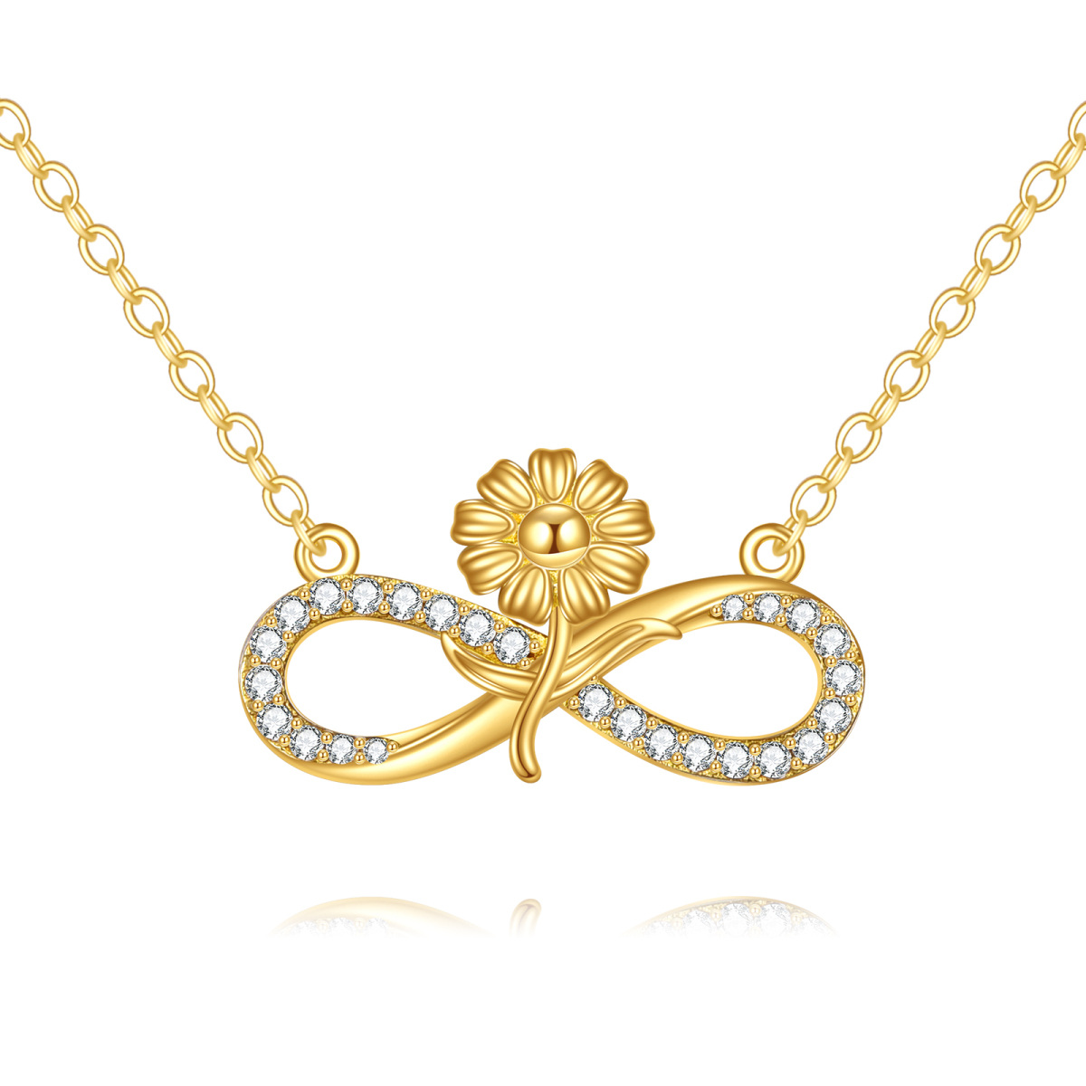 14K Gold Cubic Zirconia Sunflower & Infinity Symbol Pendant Necklace-1