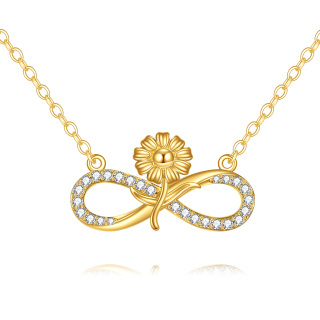 14K Gold Cubic Zirconia Sunflower & Infinity Symbol Pendant Necklace-2
