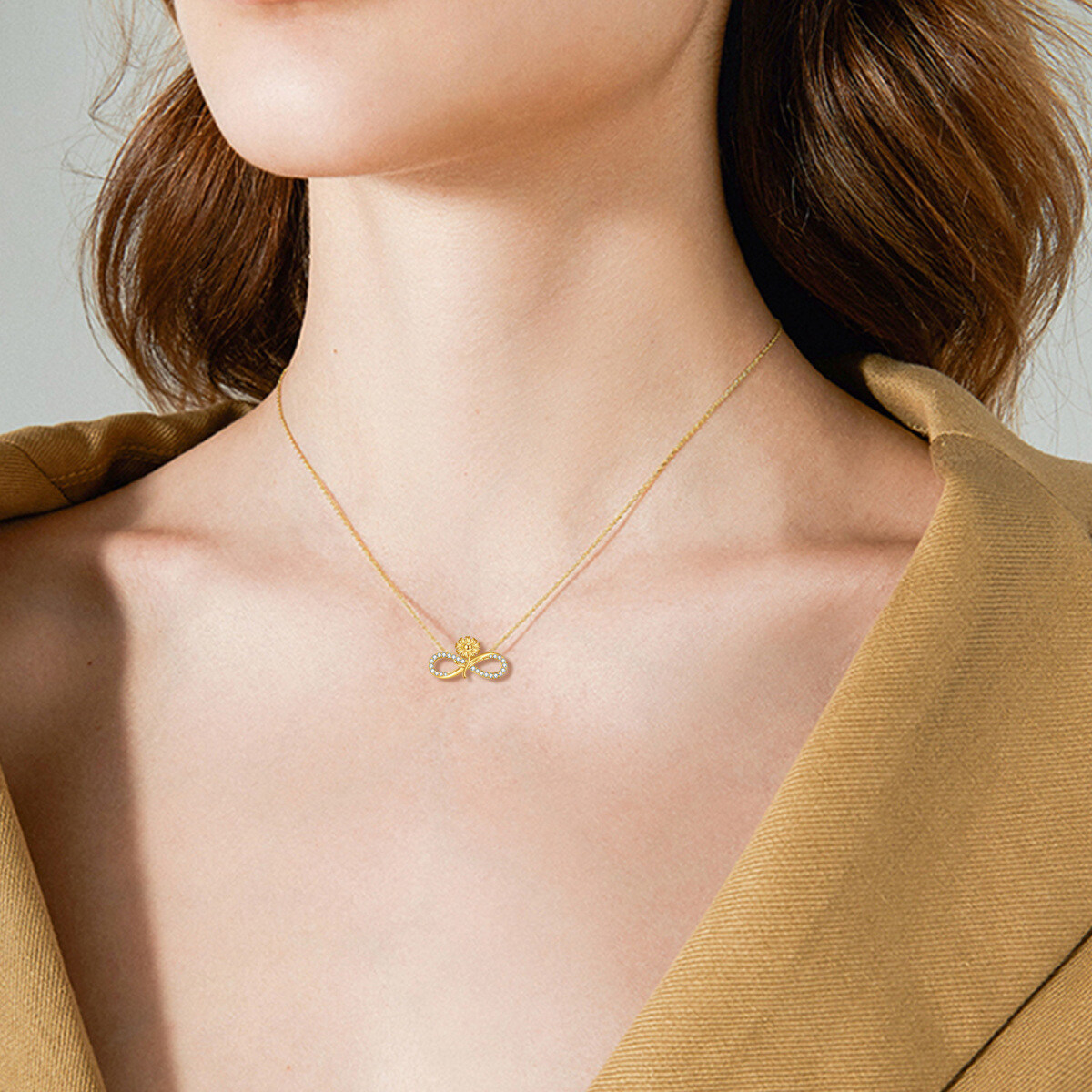 14K Gold Cubic Zirconia Sunflower & Infinity Symbol Pendant Necklace-2