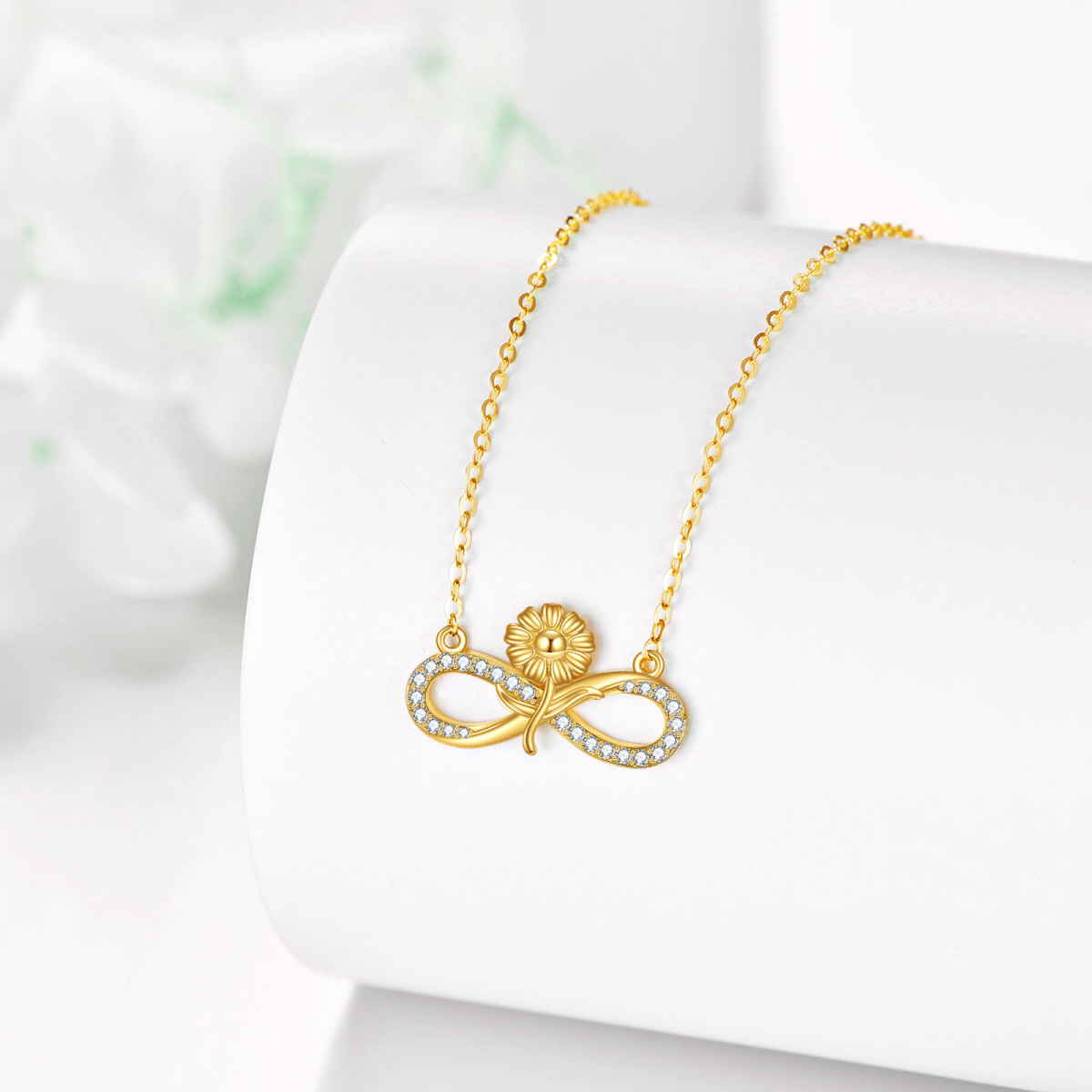 14K Gold Cubic Zirconia Sunflower & Infinity Symbol Pendant Necklace-3