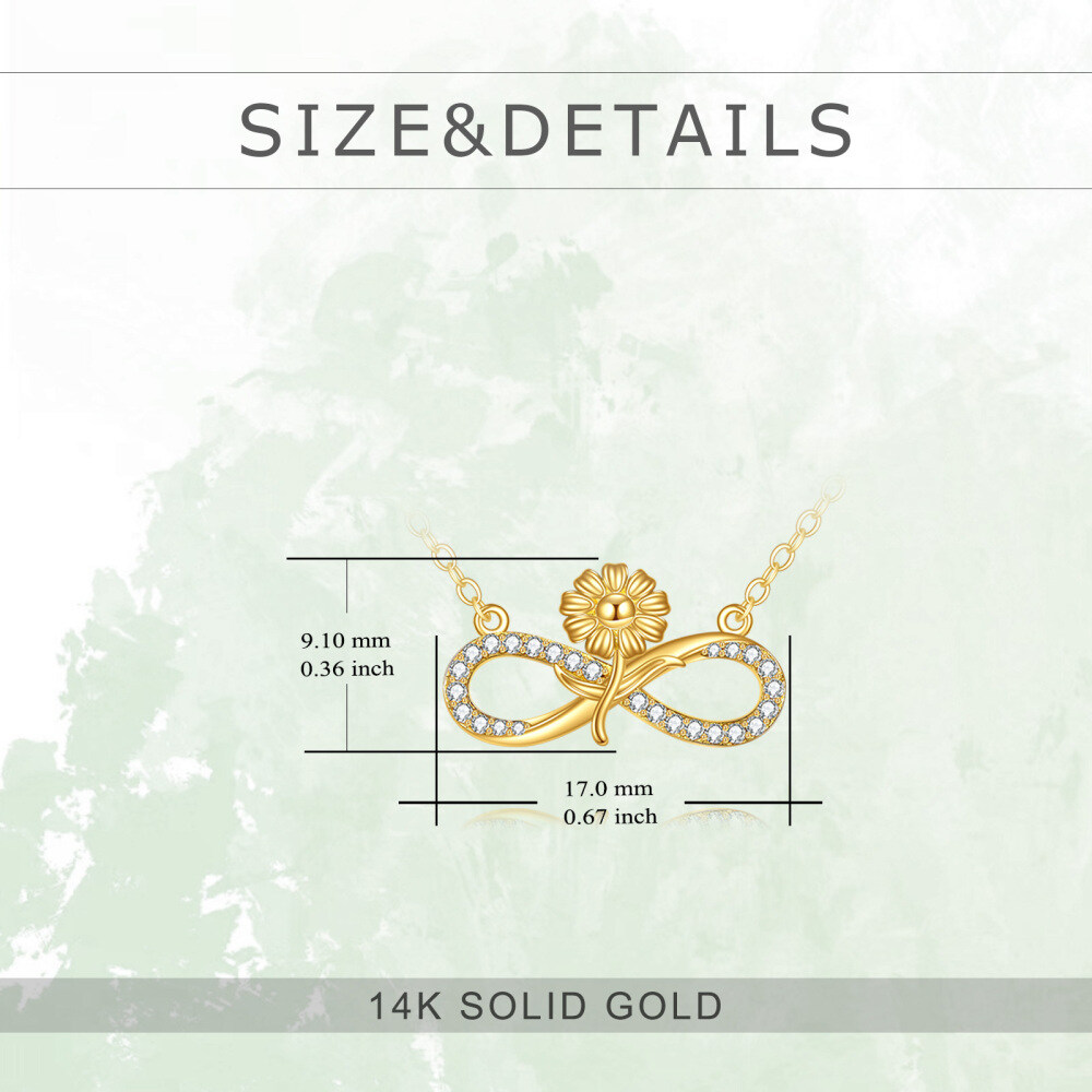 10K Gold Cubic Zirconia Sunflower & Infinity Symbol Pendant Necklace-5