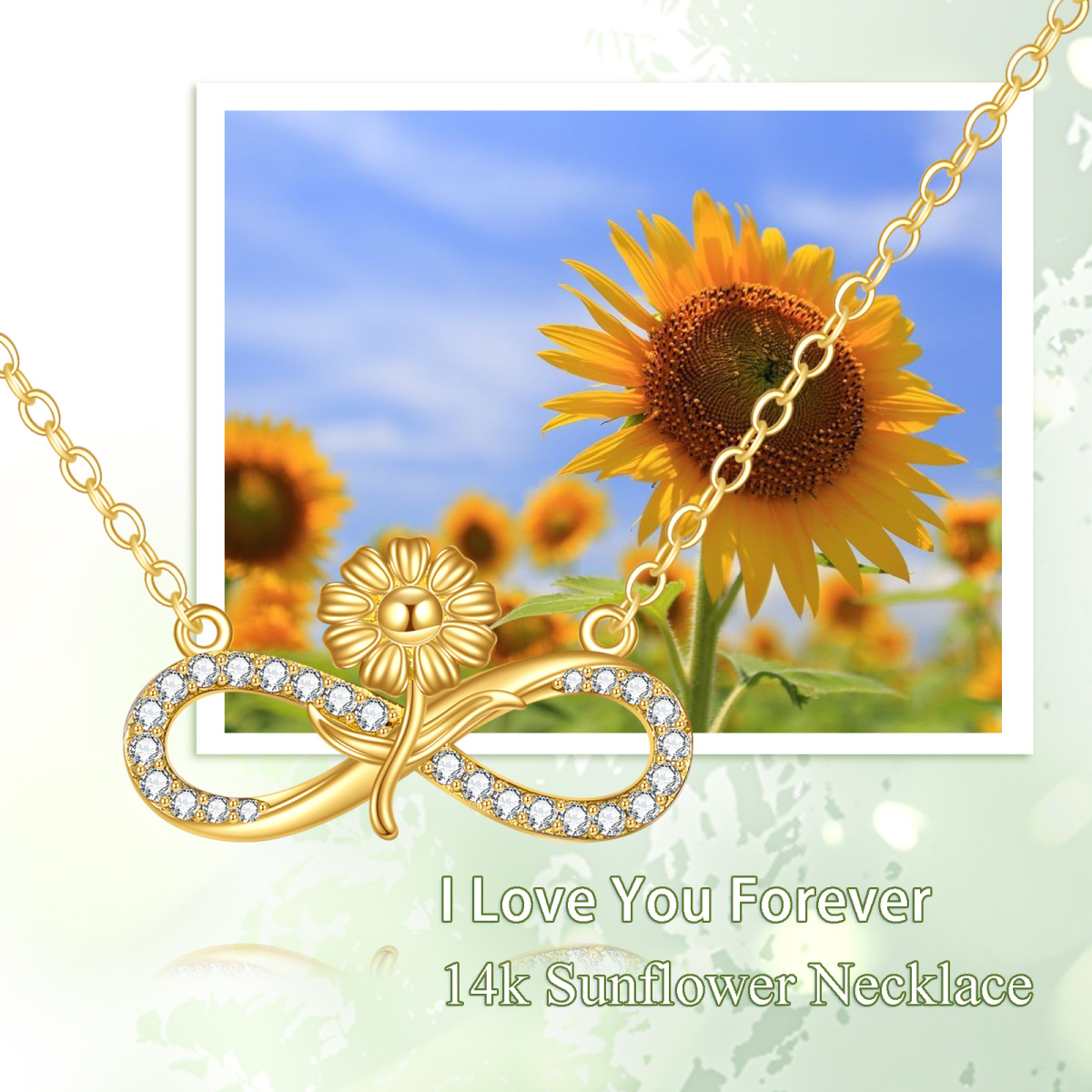14K Gold Cubic Zirconia Sunflower & Infinity Symbol Pendant Necklace-6