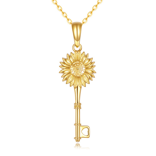 14K gouden zonnebloem en sleutel hanger ketting