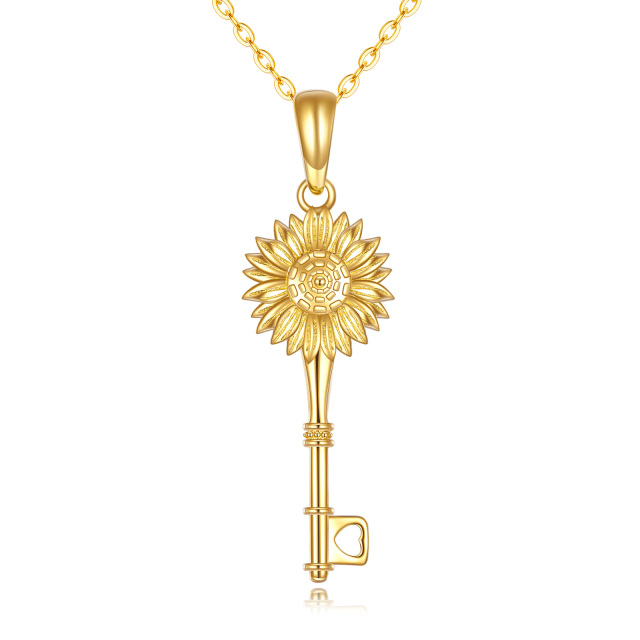 14K Gold Sunflower & Key Pendant Necklace-2