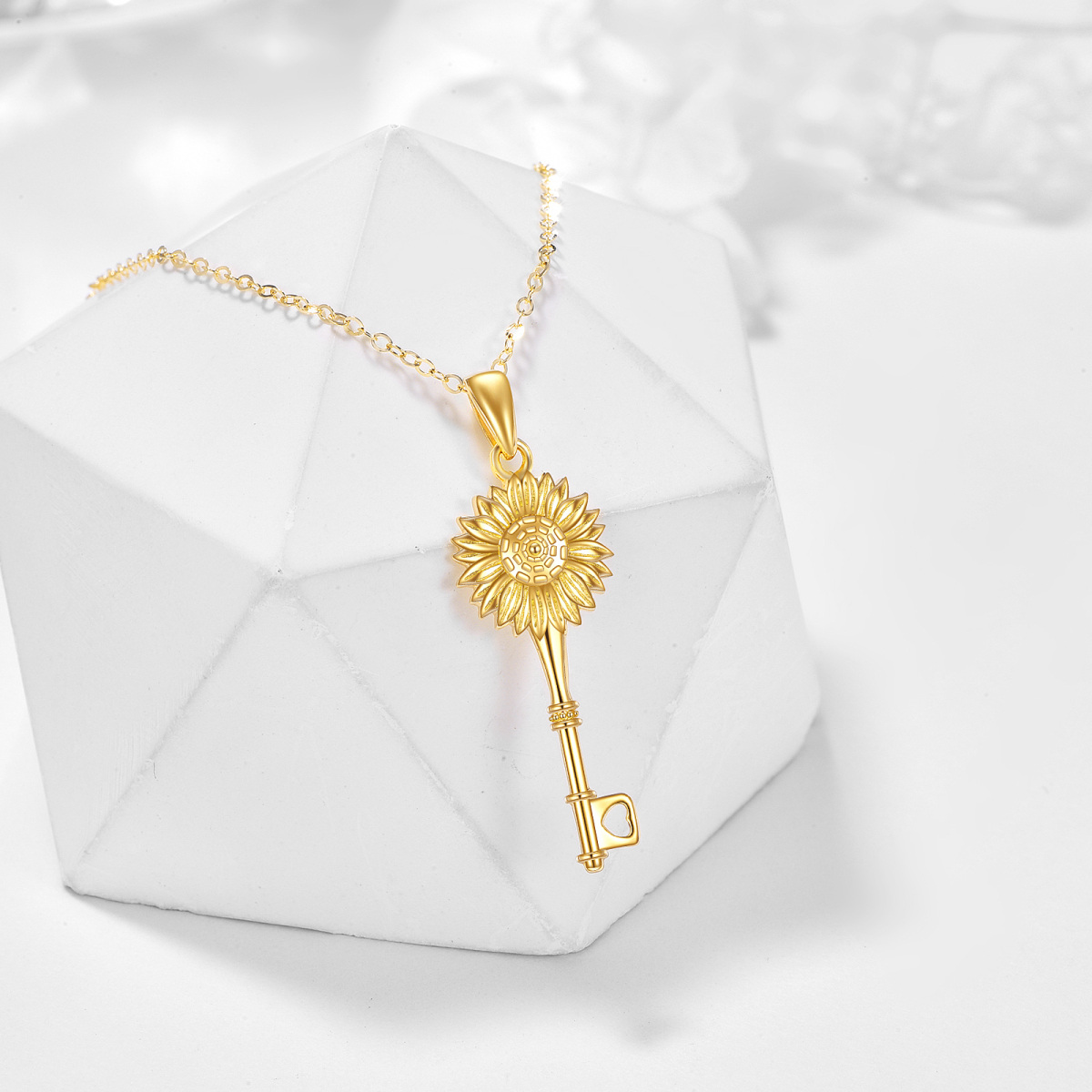 14K Gold Sonnenblume & Schlüssel-Anhänger Halskette-3