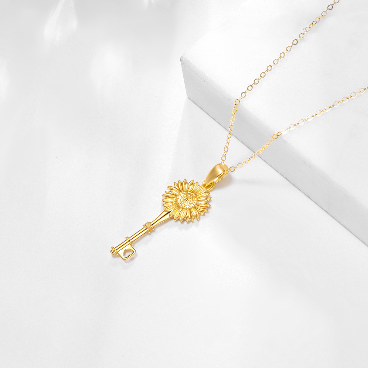 Collar Colgante Girasol y Llave Oro 14K -4