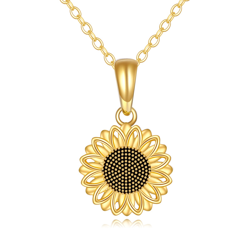 10K Gold Sunflower Necklace for Women-12