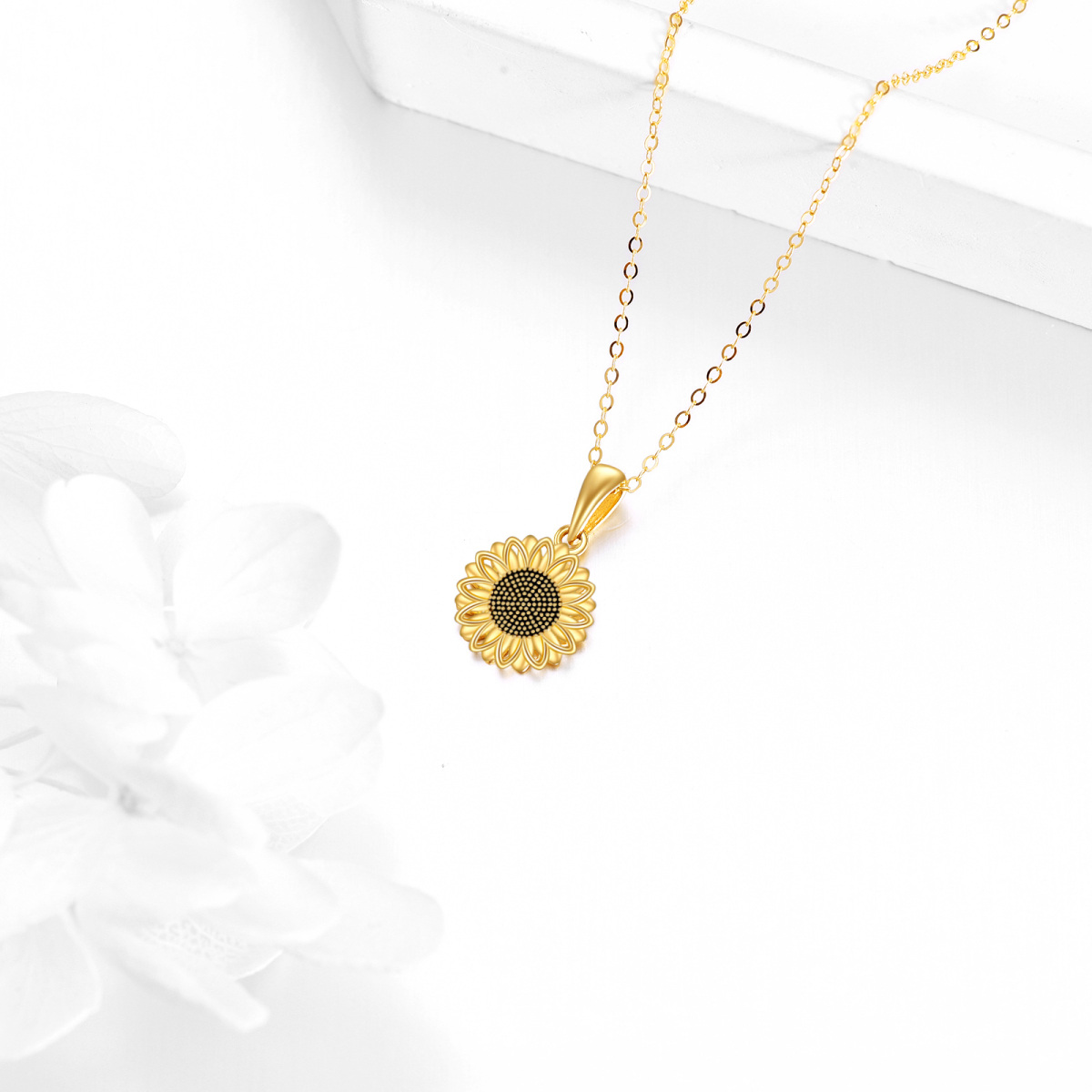 10K Gold Sunflower Necklace for Women-4