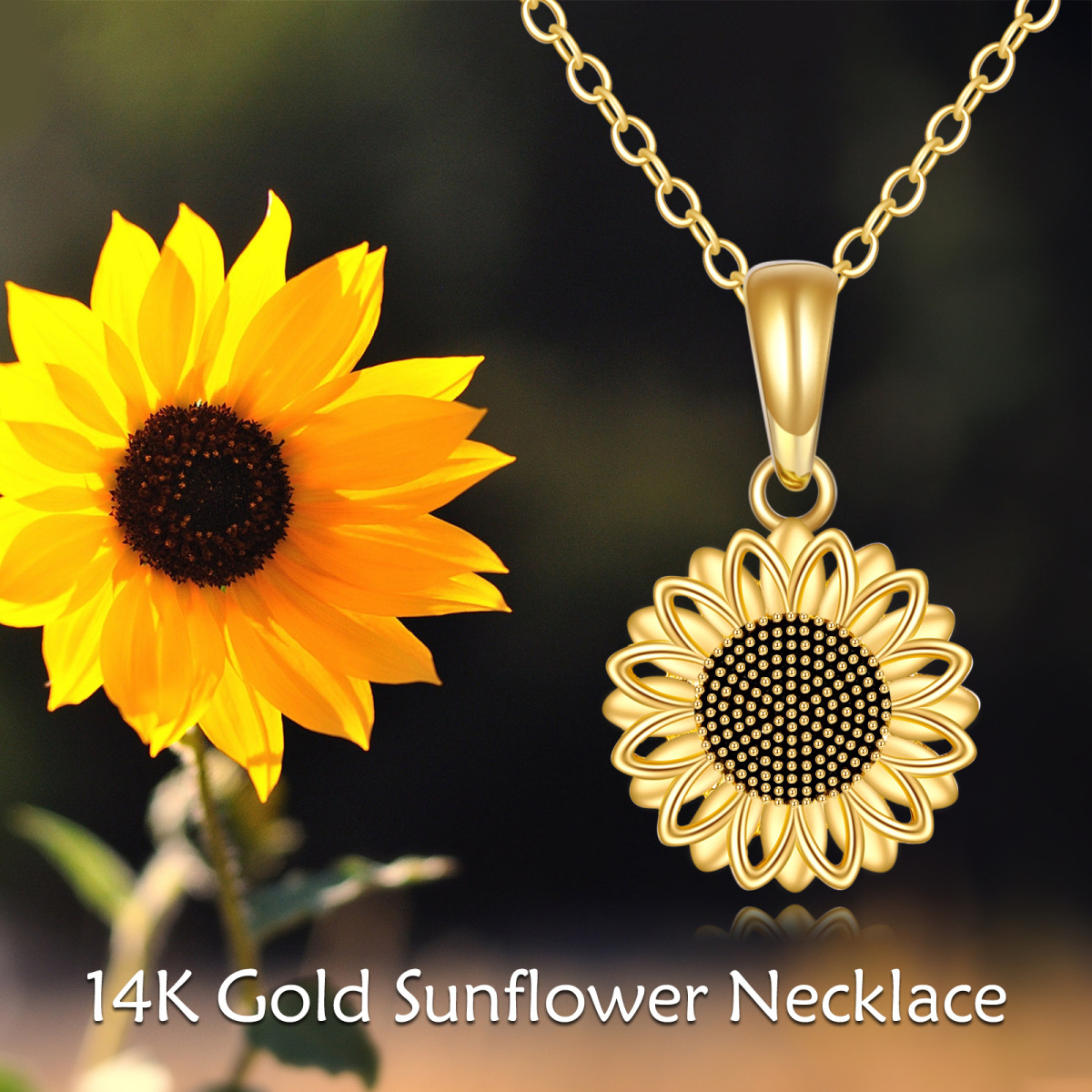 10K Gold Sunflower Necklace for Women-6